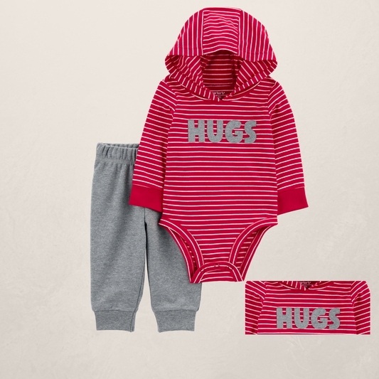 Conjunto de pantalón tipo body con capucha y rayas Hugs de 2 piezas para bebé