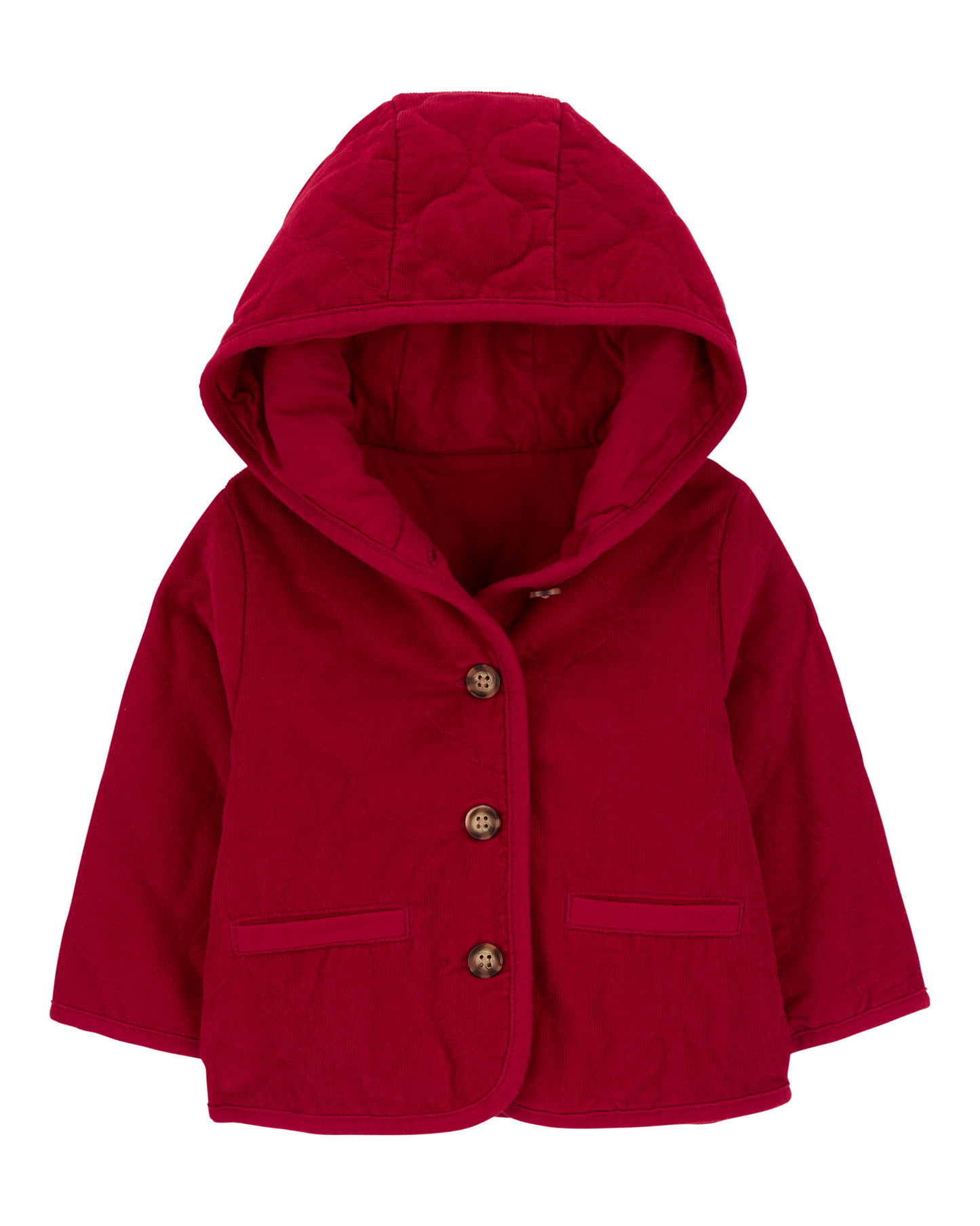 Chaqueta acolchada de pana con capucha para bebé roja