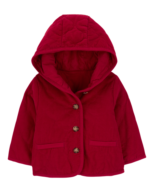 Chaqueta acolchada de pana con capucha para bebé roja